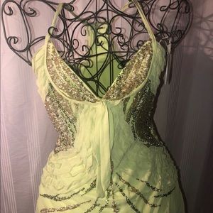 Green silk sequined top.